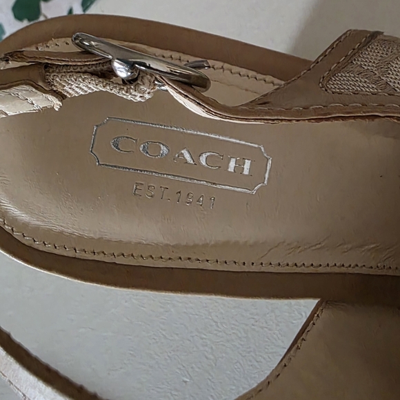 Coach Tan and Cream Wedge Sandals - Picture 3 of 7